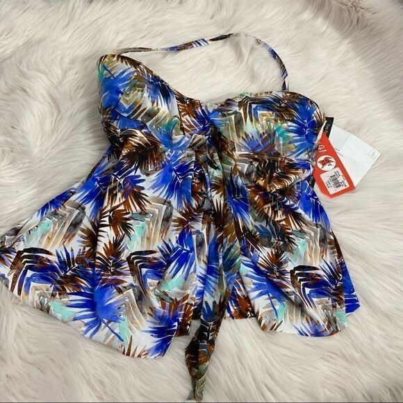 Fit 4 U Tropical Print Tankini Bathing Suit Top - Picture 1 of 5